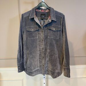 FDJ Blue Gray Velvet Shacket Jacket Medium NWOT Never Worn Boutique Utility